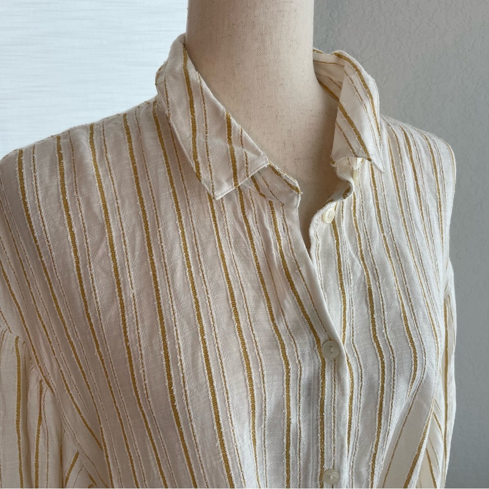 Anthropologie White and Gold Tailor Strip Button Down Long Sleeve Size 14 - Picture 6 of 15